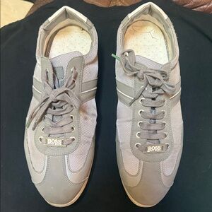 BOSS Men's Gray Lace-Up Mesh & Leather Sneakers